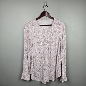 J Crew Printed Covered-button Crepe Henley Tunic Faded Shell Pink Womens Size L